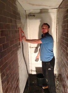 G cleaning emulsion from old tiles at the back of the shop